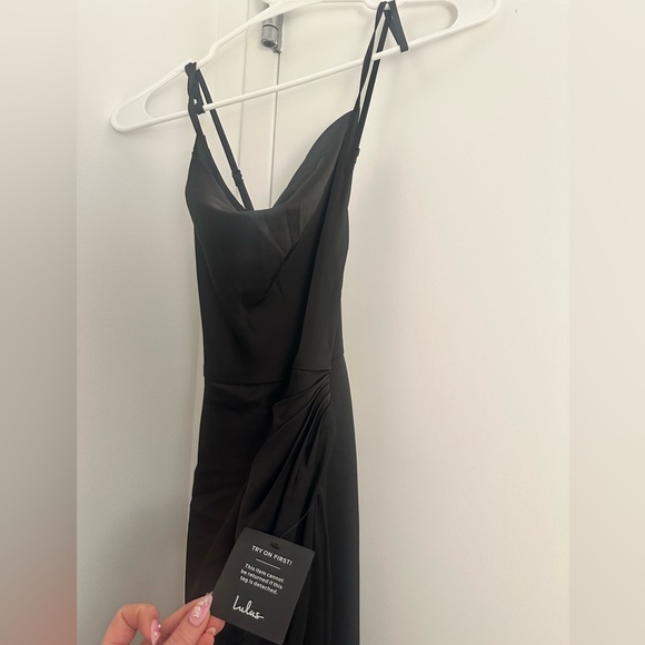 Lulu's Elegant Black Lux Satin Dress - Picture 1 of 4